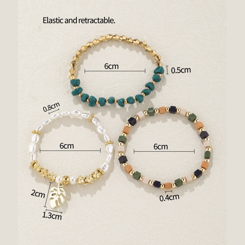 Leaf Pendant Irregular Vintage Pearl Ornamental Stone Bracelet