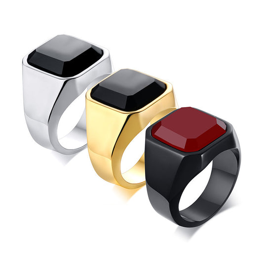 Men's Geometric Stainless Steel Signet Ring – Luxurious Modern Style