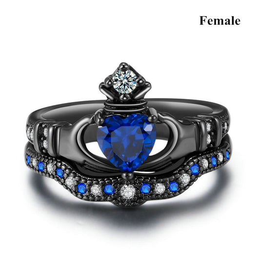 Nocturne Sapphire – Gothic Black Crown Ring Set