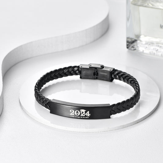 Leather Ornament Titanium Steel Men's Weaving Leather Bracelet