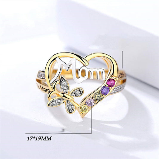 Butterfly Embrace – Gold Mom Ring with Crystal Accents