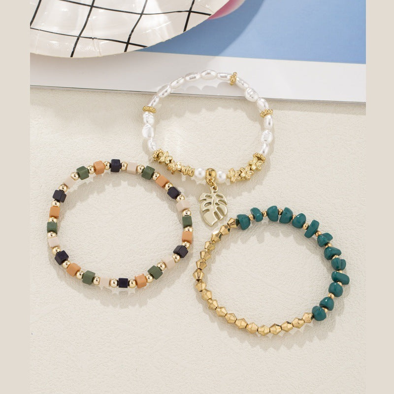 Leaf Pendant Irregular Vintage Pearl Ornamental Stone Bracelet