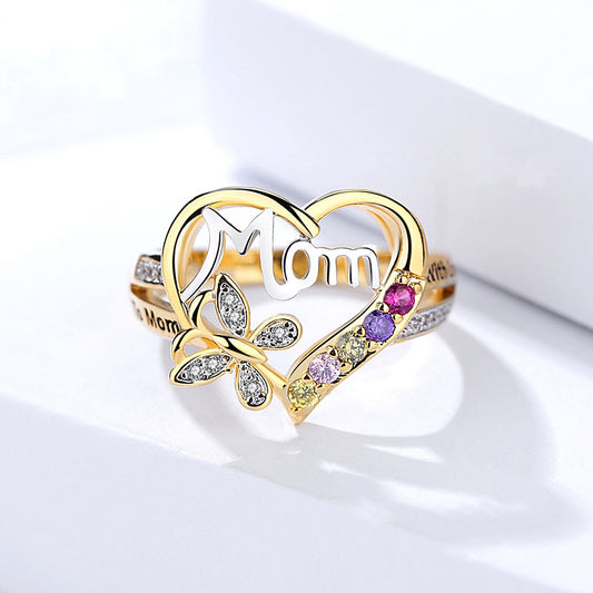 Butterfly Embrace – Gold Mom Ring with Crystal Accents