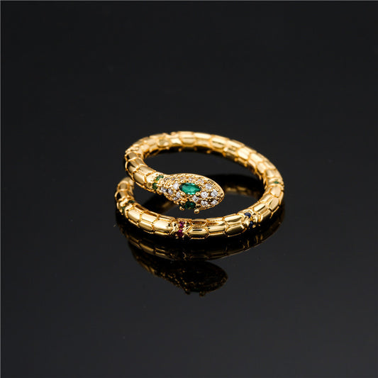 Emerald Serpent Wrap Ring – Gold Plated Luxury Statement