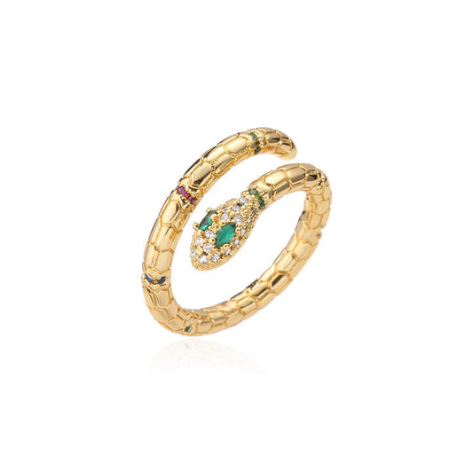 Emerald Serpent Wrap Ring – Gold Plated Luxury Statement