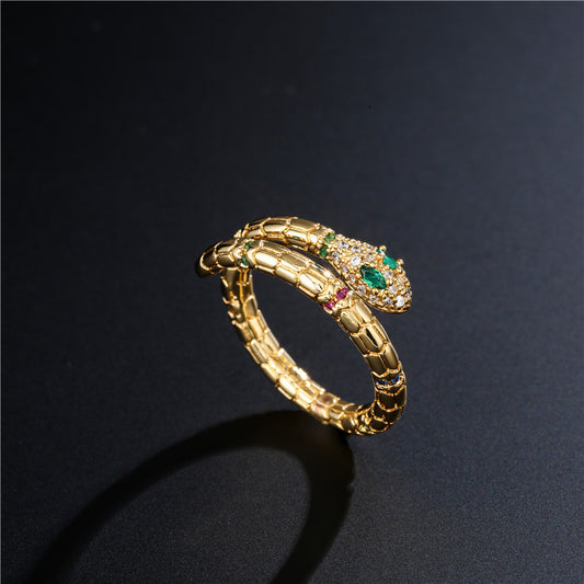 Emerald Serpent Wrap Ring – Gold Plated Luxury Statement