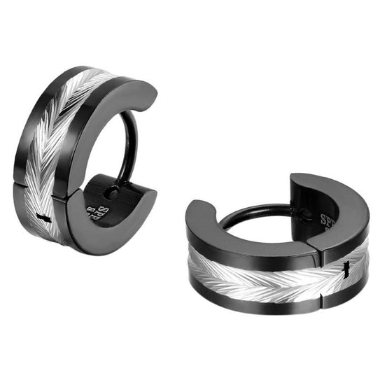 Men's Stainless Steel Leaf Inlay Hoop Earrings