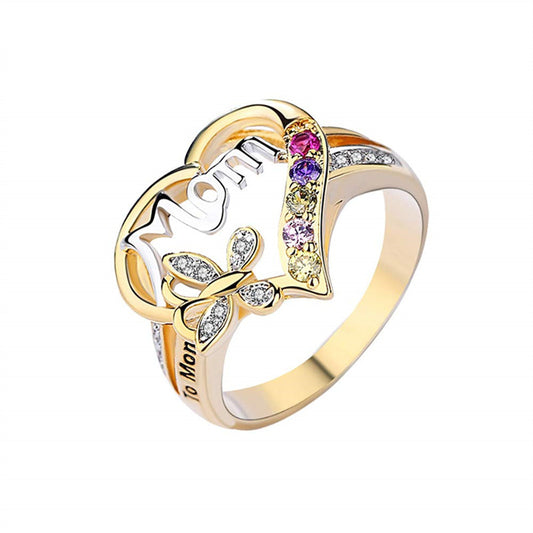 Butterfly Embrace – Gold Mom Ring with Crystal Accents