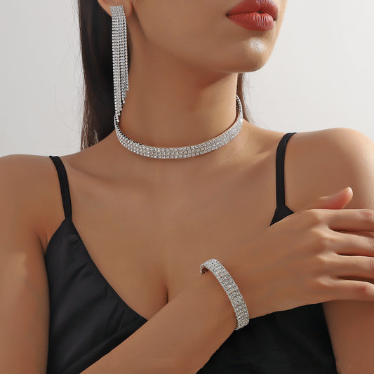 Radiant Rows 3-Piece Braided Rhinestone Jewelry Set