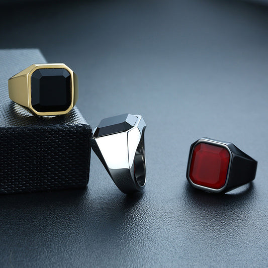Men's Geometric Stainless Steel Signet Ring – Luxurious Modern Style