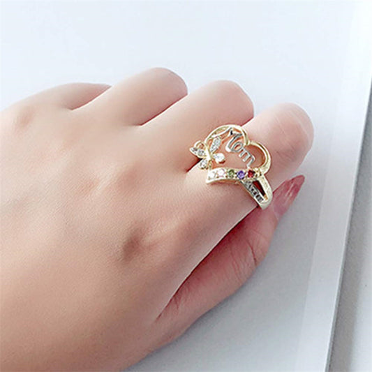 Butterfly Embrace – Gold Mom Ring with Crystal Accents