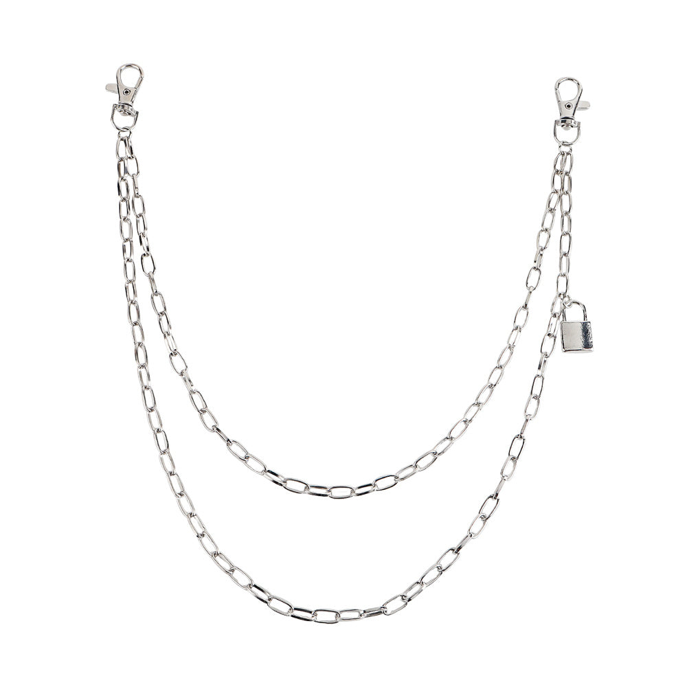 Double Metal Lockhead Chain Hip Hop Men And Women With Silver Punk Hollowed-out Chain Bundy Hip Hop Jeans Accessories