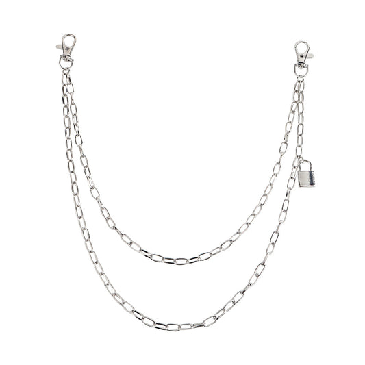 Double Metal Lockhead Chain Hip Hop Men And Women With Silver Punk Hollowed-out Chain Bundy Hip Hop Jeans Accessories