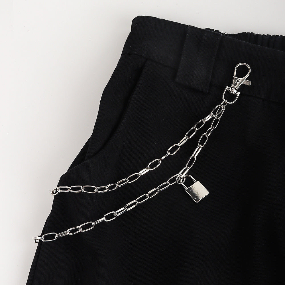 Double Metal Lockhead Chain Hip Hop Men And Women With Silver Punk Hollowed-out Chain Bundy Hip Hop Jeans Accessories
