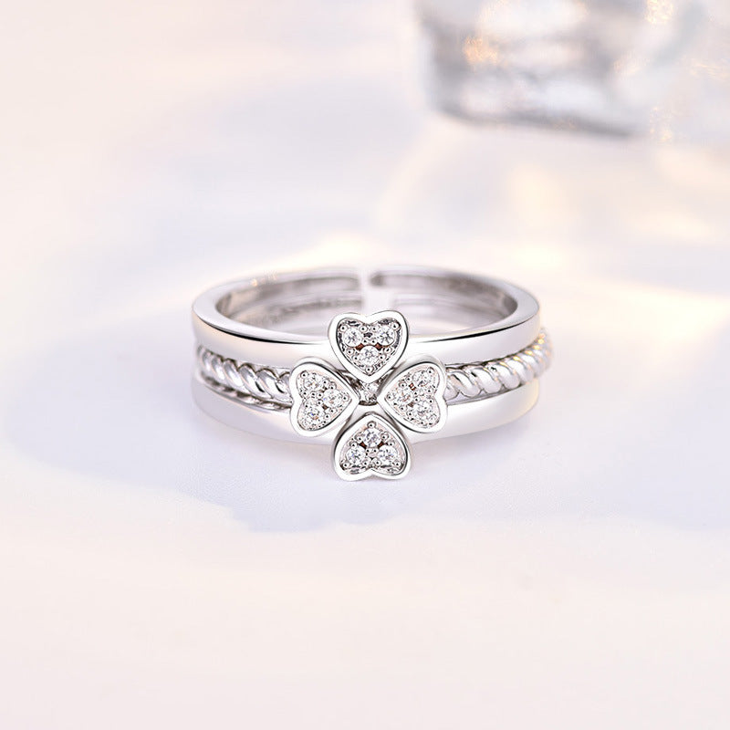Luxe Gleam Adjustable Ring Set – White Gold Plated