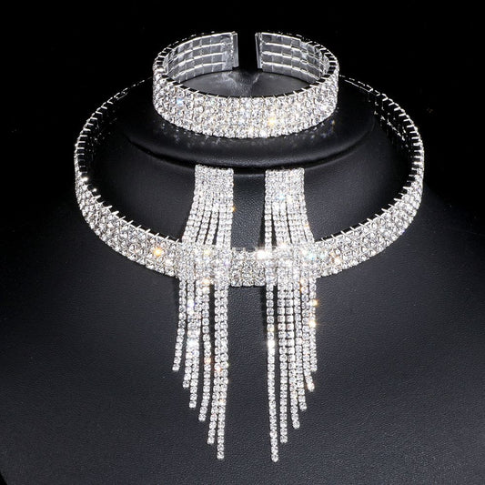 Radiant Rows 3-Piece Braided Rhinestone Jewelry Set