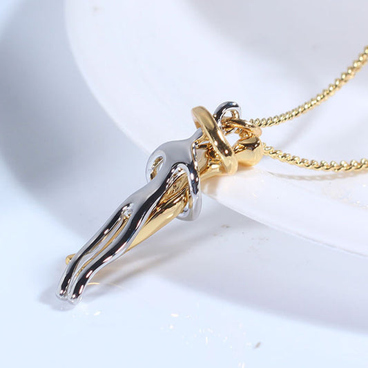 Embrace of Eternity™ – Artisan Dual-Tone Lovers' Pendant in Premium Metal Finish