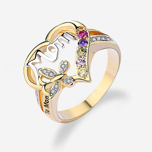 Butterfly Embrace – Gold Mom Ring with Crystal Accents