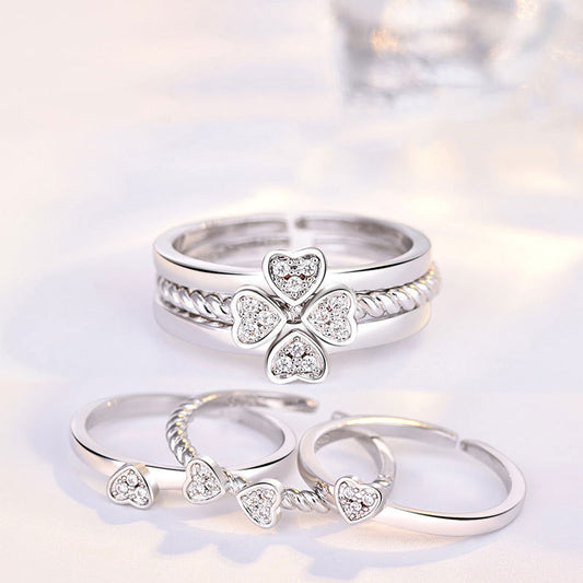 Luxe Gleam Adjustable Ring Set – White Gold Plated