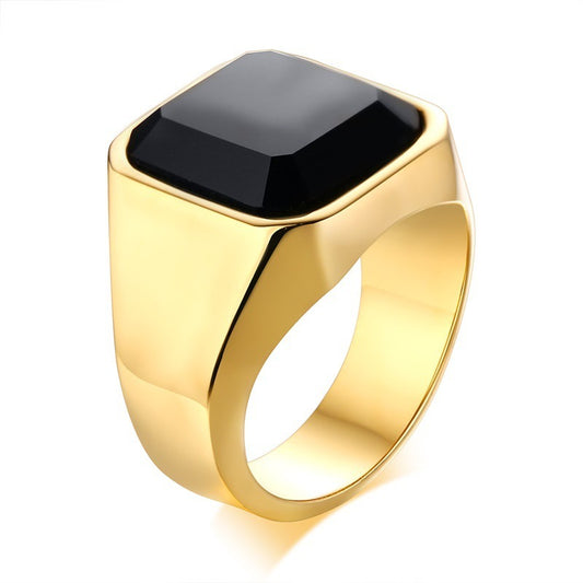 Men's Geometric Stainless Steel Signet Ring – Luxurious Modern Style