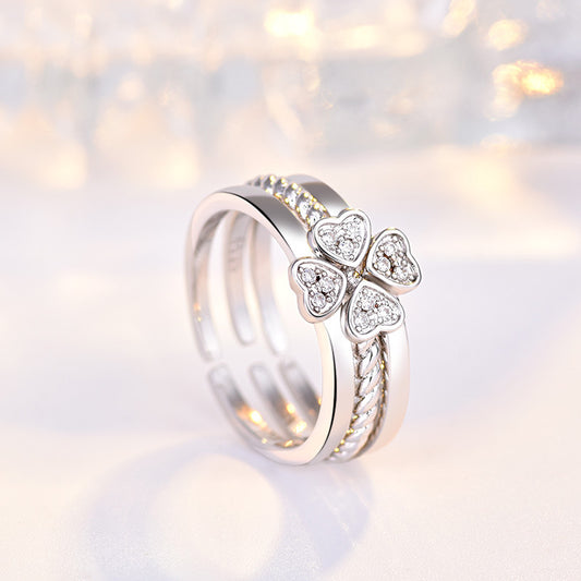 Luxe Gleam Adjustable Ring Set – White Gold Plated