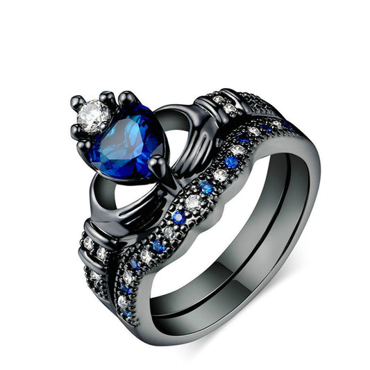 Nocturne Sapphire – Gothic Black Crown Ring Set