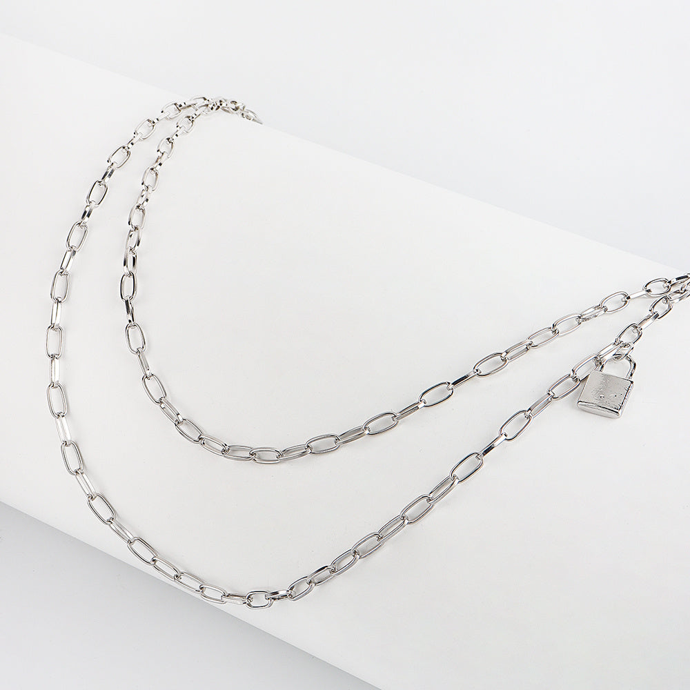 Double Metal Lockhead Chain Hip Hop Men And Women With Silver Punk Hollowed-out Chain Bundy Hip Hop Jeans Accessories