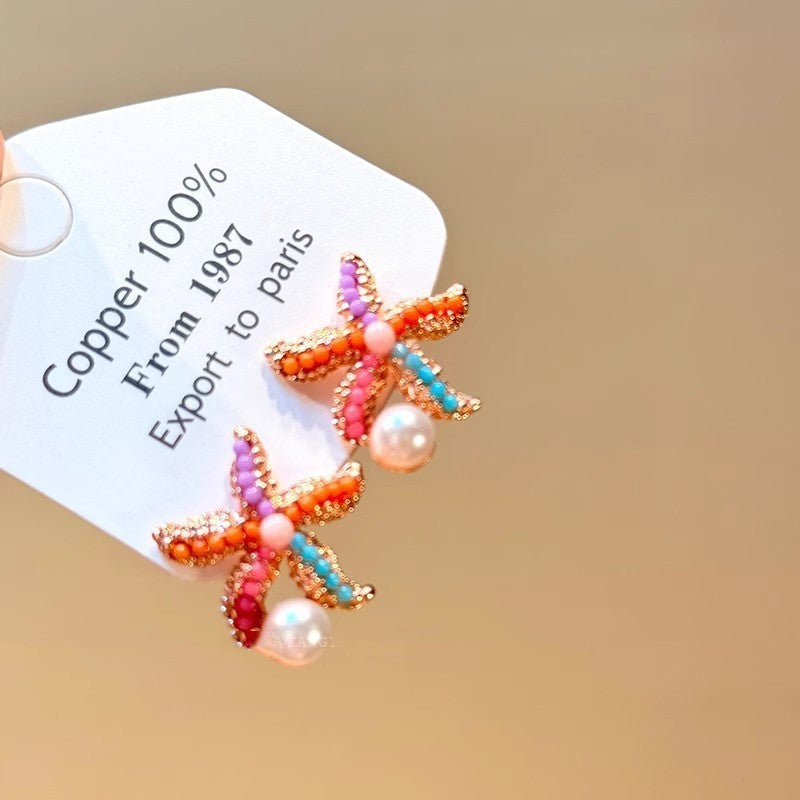 Seaside Vacation Style Colorful Starfish Earrings