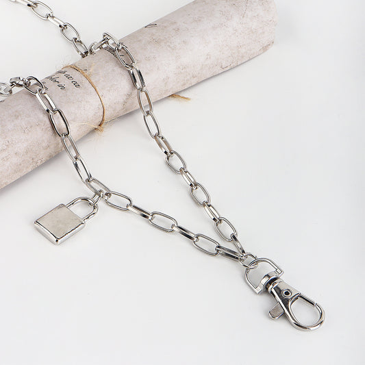 Double Metal Lockhead Chain Hip Hop Men And Women With Silver Punk Hollowed-out Chain Bundy Hip Hop Jeans Accessories