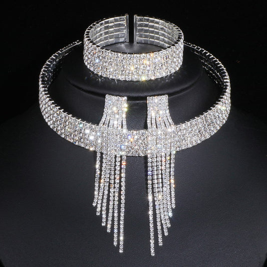 Radiant Rows 3-Piece Braided Rhinestone Jewelry Set