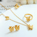 Elegant Frosted Butterfly Jewelry Set – Titanium Steel Necklace, Earrings & Ring