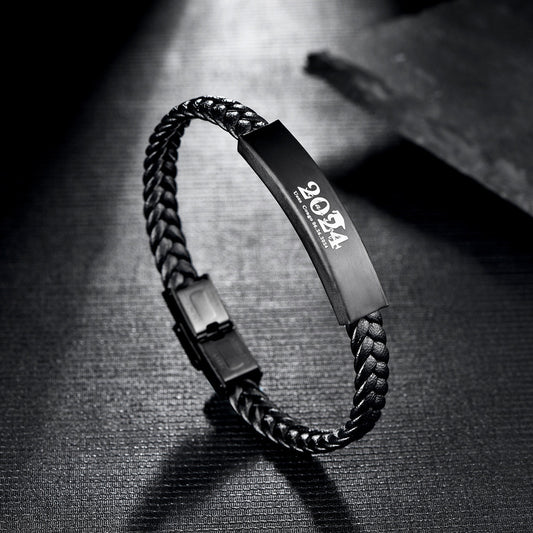 Leather Ornament Titanium Steel Men's Weaving Leather Bracelet