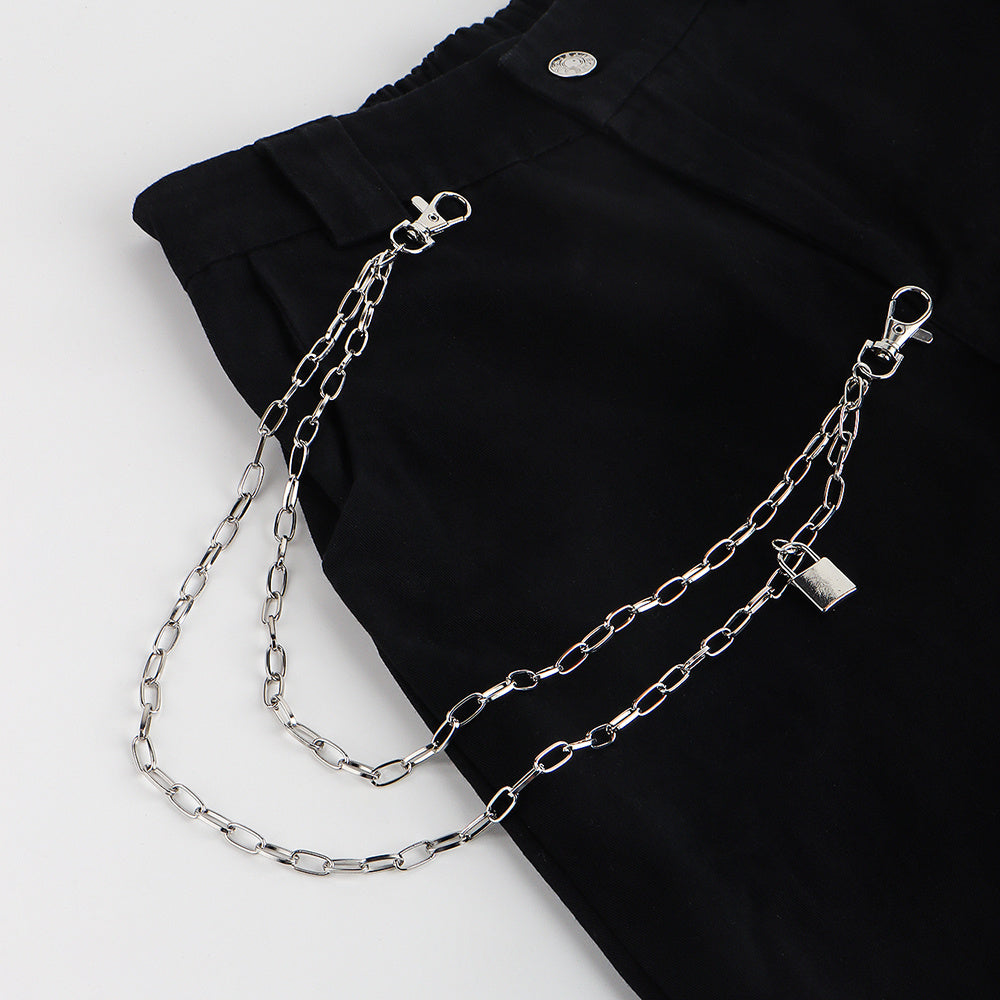 Double Metal Lockhead Chain Hip Hop Men And Women With Silver Punk Hollowed-out Chain Bundy Hip Hop Jeans Accessories