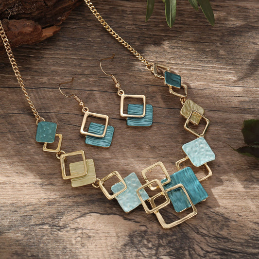 Elegant Geometric Square Jewelry Set