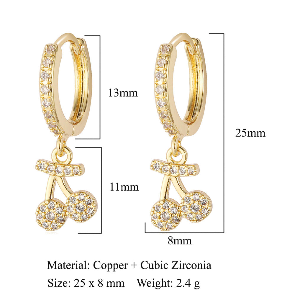 Elegant Cherry Bow Zircon Stud Earrings – Copper Finish for Women