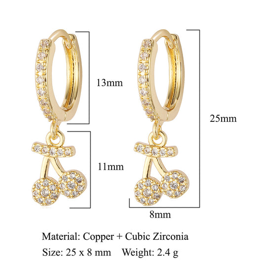 Elegant Cherry Bow Zircon Stud Earrings – Copper Finish for Women