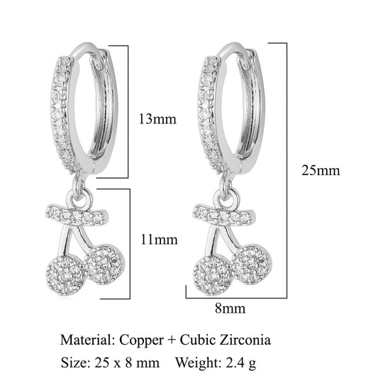 Elegant Cherry Bow Zircon Stud Earrings – Copper Finish for Women
