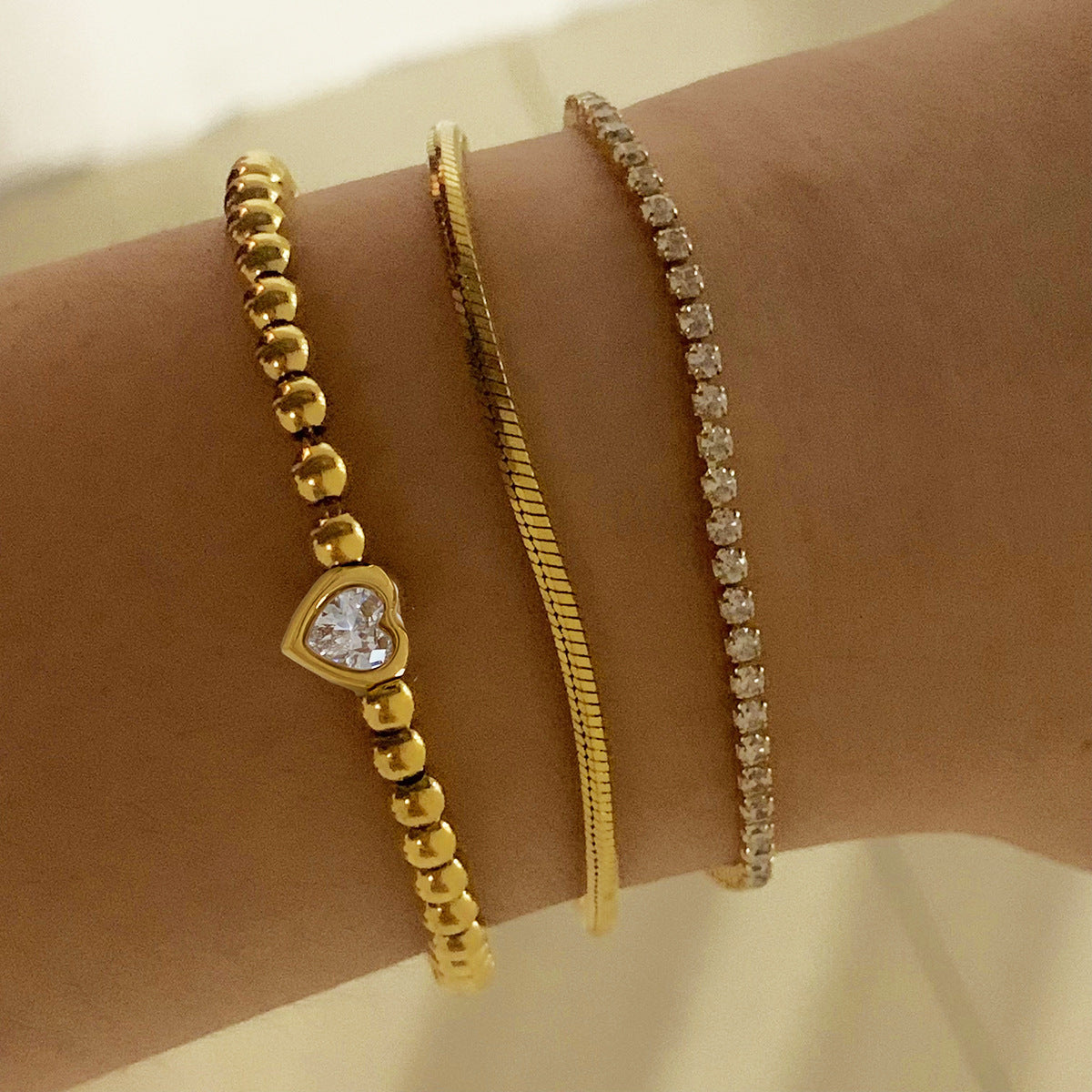 Women's European And American Twin Beaded Heart Bracelet