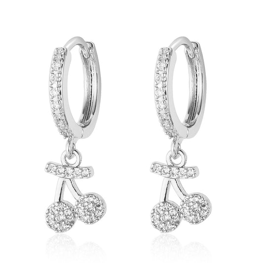 Elegant Cherry Bow Zircon Stud Earrings – Copper Finish for Women