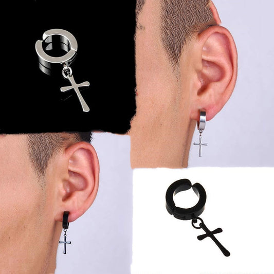 Divine Edge Cross Hoop Earring