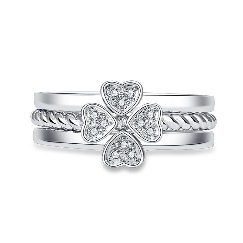 Luxe Gleam Adjustable Ring Set – White Gold Plated
