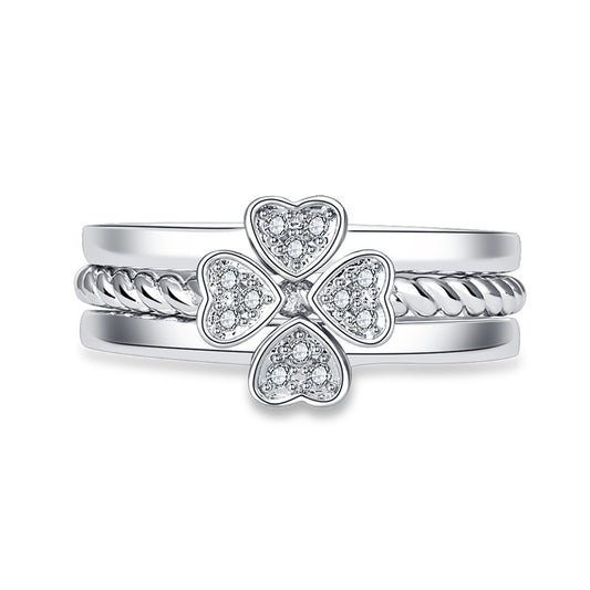 Luxe Gleam Adjustable Ring Set – White Gold Plated