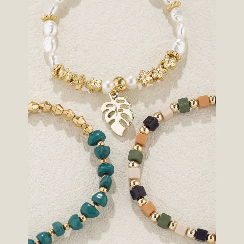 Leaf Pendant Irregular Vintage Pearl Ornamental Stone Bracelet