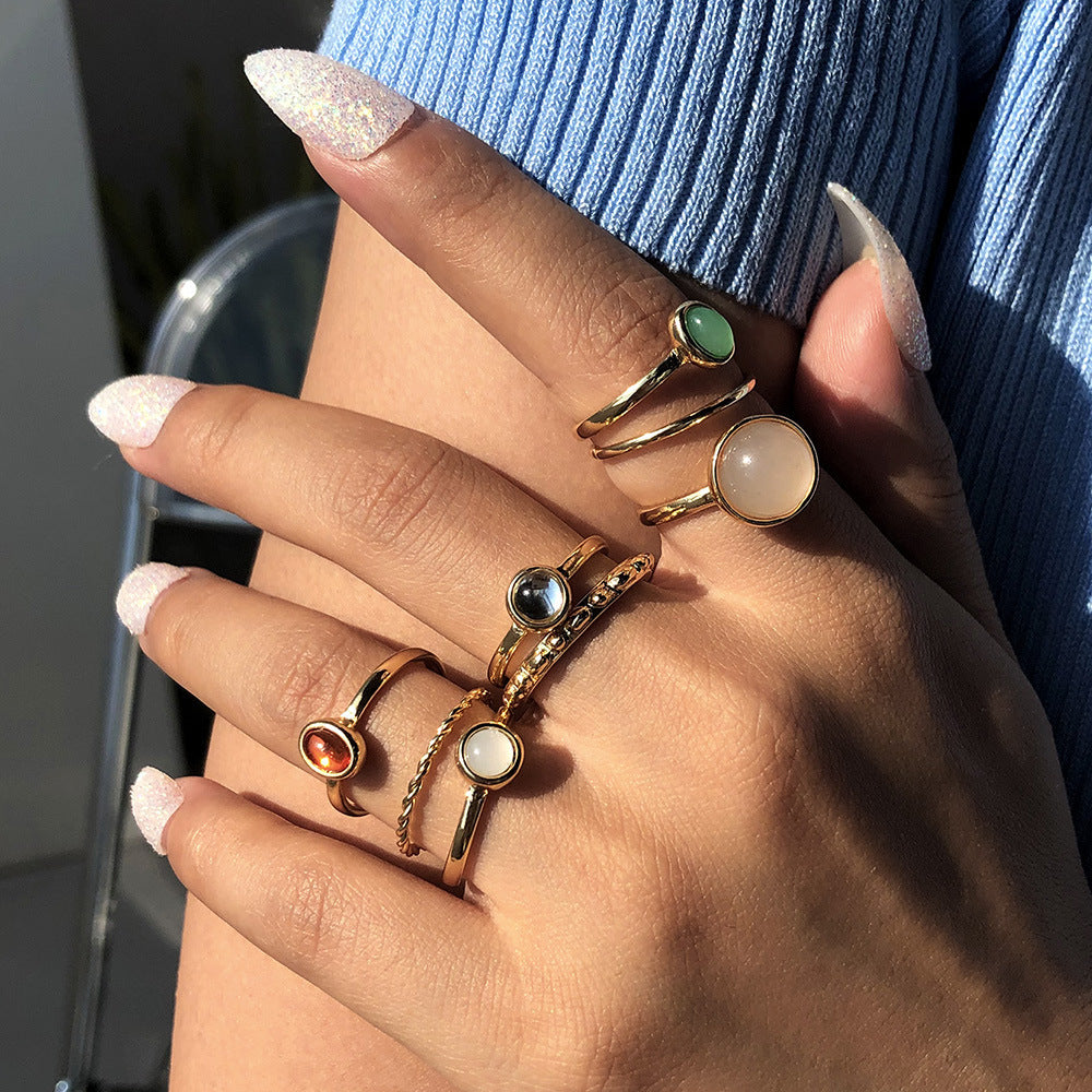Celestia Charm Stackable Ring Set – 8-Piece Elegant Boho Mix
