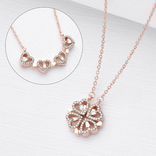 Four-Leaf Clover Heart Necklace – Magnetic Folding Pendant, Romantic Gift for Her