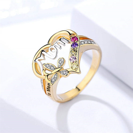 Butterfly Embrace – Gold Mom Ring with Crystal Accents