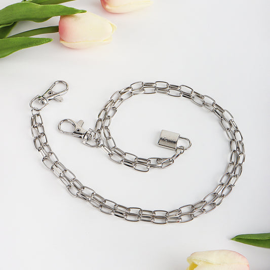 Double Metal Lockhead Chain Hip Hop Men And Women With Silver Punk Hollowed-out Chain Bundy Hip Hop Jeans Accessories