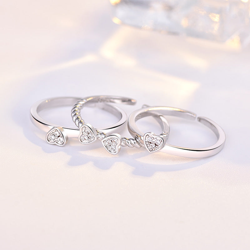 Luxe Gleam Adjustable Ring Set – White Gold Plated