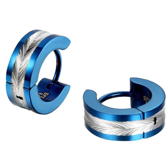 Men's Stainless Steel Leaf Inlay Hoop Earrings