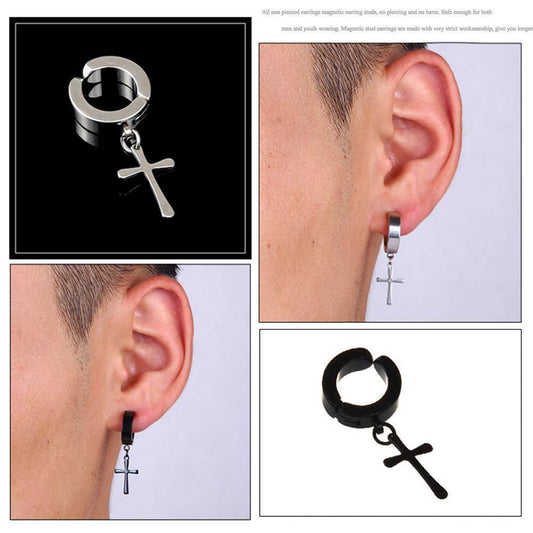 Divine Edge Cross Hoop Earring